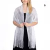 Foulards Sexy or argent fil mince longue écharpe brillant solide crème solaire ombre châle femme creux dentelle gland robe de soirée cape