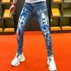 Jeans pour hommes hommes 2023 printemps imprimé Leggings coupe ajustée mode coréenne haute qualité tendance imprimé pantalon Erkek Jean Pantolon