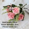 Dekorativa blommor konstgjorda 5 huvuden Silk Rose Peony Fake Plant Simulation Flanell Flower Home Party Wedding Decoration Bridal Bouquet