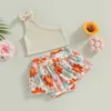 Conjuntos de roupas 2pcs meninas meninas roupas de verão ombro tampo sólido e arco -íris/shorts de saia estampada floral