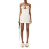 캐주얼 드레스 여성의 여름 여름 우아한 튜브 드레스 스트랩리스 3d 꽃 zip 백색 미니 A- 라인 파티