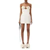 Casual Dresses Women's Summer Elegant Tube Dress Strapless 3D Flower Zip Back White Mini A-Line Party