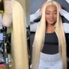 Perruque blonde cheveux humains brésiliens droite en dentelle Remy Front 13x1 t Partie à perruque courte 30 pouces 613 perruques frontales Long HD pour les femmes noires