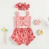 Giyim Setleri Bebek Bebek Kız Giysileri Set Düz Renkli Yürütülmüş Bowknot Sling Tank Üstleri Çiçek Baskı Şort Kafa Bandı