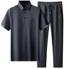 Herren-Trainingsanzüge, schwarze Sommer-Herren-Sets, dunkelblauer dünner, schnell trocknender Anzug, lässiges Polo-Shirt, elastische, lockere Hosen, modisches 2-teiliges Set 230529