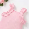 Clothing Sets Fashion Summer Newborn Baby Girl Clothes Set Sleeveless Knitting Romper Vest Tops and Denim Floral Short Pants Infant 2Pcs Outfits