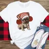 T-shirts pour femmes Noël chien femme t-shirt été à manches courtes femme blanc décontracté graphique