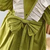 Kız Elbise Yaz Yay Düğüm Puf Kollu Fırfır Yuvarlak Boyun Moda Kız Elbise Bebek Bloomers Elbise 5 Yaşında