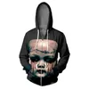 Hoodies masculinos 2023 zíper capuz Hip Hop cosplay horror Halloween colorido 3D Sorto de moletom legal Acessórios de estilo da faculdade