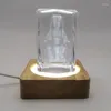 Nachtlichter, 3D-LED-Licht, Schlafzimmer-Dekoration, kleine Tischlampe, USB-Kristalle, Glas, Kunstharz, Kunstornamente, Holzsockel, Ständer