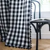 Curtain Finished Black And White Lattice Fringe American Small Window Kitchen Cotton Linen Semi-shading Bay