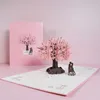 Carte d'anniversaire 3D/carte pop-up Sakura fleur de pêcher cadeaux faits à la main Couple pensant à vous carte fête de mariage amour Saint Valentin carte de voeux