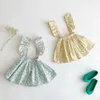 Ensembles de vêtements d'été pour bébés filles, 2 pièces, vêtements en coton à manches courtes, haut à boutons, jupe à bretelles florale, tenues de costume
