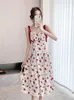 2023 femmes vacances d'été Rose Floral élégant Vestidos Vintage imprimé vacances plage robe de soirée femme France Camisole robe