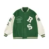 American vintage letter embroidery spliced woolen baseball leather sleeve jacket men