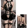 Sexy Set Devil Girl Tuta in pelle Cameriera Uniforme Cosplay Vieni Donna Fasciatura Scava Fuori Tuta Tute Abito Sexy Pigiama Lingerie Set T230530