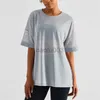 Dames T-shirt 2022new Arrivals Fitness T-shirt met korte mouwen Dames Crop Top Sexy losse kanten mesh stiksels Shirt Blouse Vest Gymkleding J2305