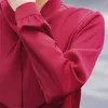بلوزات النساء 2023 في قميص أزياء الأزياء الأرجواني الأكمام الطويلة وشاح شيفون الأنيقة المكتب الرسمي غير الرسمي