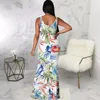 Casual Dresses Boho Leaves Print Women Dress Sexy Ladies Sleeveless Bodycon Mermaid Prom Evening Party Summer Beach Long Sundress