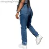 Dżinsy damskie puste dżinsy proste dżinsy kobiety niebieskie punkowe workowate w talii mama chłopak dżinsowy Koreańskie spodnie uliczne 8037 T230530