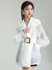 レディーススーツ春夏贅沢なホワイトブレザー女性ベルトシースルー長袖ジャケットデザイナーシンコート韓国ファッション