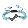 Strand Sweet Women Natural Stone Blue Turquoise Beads Bracelet Handmade Grey Dragonfly Pendant Bangles Adjustable Men Wrist Jewelry