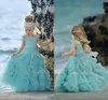Mint groen 2023 bloemenmeisje jurken speciaal ocn voor bruiloften gegolfde kinderen optocht jurken bloemen vloeren lengte kanten feest communion jurk s s