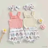 Set di abbigliamento Neonata Neonata Abiti estivi Pagliaccetto a costine senza maniche e pantaloncini arcobaleno Set fascia