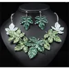 Collana Orecchini Set Charm Green Purple Oil Leaf Design Collar Earring Wedding Jewelry Esagerato Woman's Banquet Valentine's