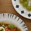 Platos de 8 pulgadas con estampado de diamantes geométricos negros, platos esmaltados para carne, postre de cerámica, plato de fruta, vajilla de cocina para desayuno