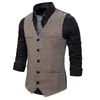 Men's Vests Men's Wool Tweed Slim Fit Leisure Cotton Vest Gentleman Herringbone Business Brown Waistcoat For Wedding Groom