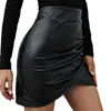 Skirts Women's fashion PU leather simple solid color high waist pleated wrapped around the hips back zipper P230529