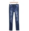 Jeans strappati a vita alta per donna Pantaloni blu Taglie forti Denim skinny Boyfriend Pizzo Slim Fori elasticizzati Pantaloni a matita Borsa denim femminile di alta qualità RQEO