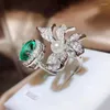 Cluster Rings Luxury 925 Silver Plated Ring for Ladies Fashion Bow Pearl Set Green Zircon Anniversary Gift Jewelry Wedding