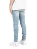 Jeans pour hommes coupe ajustée Stretch noir blanc treillis décontracté mode Denim pantalon homme de tous les jours Hip Hop trou bleu clair pantalon