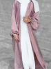 Vêtements ethniques Turquie Satin Abaya Kimono Turquie Manches Bouffantes Ouvert Abayas pour Femmes Dubaï Musulman Hijab Robe Modeste Islamique Vêtements Kaftan 230529