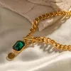 Hanger kettingen jeugdway roestvrij staal smaragd kubieke zirkonia ketting 18k pvd vergulde waterdichte waterdichte mode sieraden vrouwen