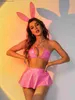 Sexy Set Womens Sexy Bunny Cosplay Come Wet Look Patente Leather Lingerie Set com Headwear Halloween Party Festwlub Dress Up Roupos T230530