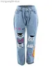 Jeans da donna LW Butterfly Letter Print Jeans strappati Donna Pantaloni casual in denim Pantaloni da strada Pantaloni slim in denim elasticizzato (No Stretch) T230530