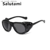 Sonnenbrille PU-Lederrahmen Punk-Sonnenbrille für Männer 2020 Luxusmarke Schwarz Steampunk Runde Brillen Frauen Vintage Nietknopf Sonnenbrille L230523