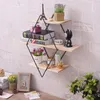 Hooks Metal Display Wood Storage Rack Wall Book Figur Bonsai Holder Shelf Organizer