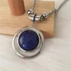 Pendentif Colliers Bohême Rhodium Couleur Placage Bleu Marine Pierre Collier Rond Pour Femmes Fille Chandail Décoration Bijoux