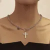 collana punk esagerata catena spessa croce bianca collana pendente fritillare donna, senso di alta qualità della catena della clavicola collana di personalità regali per le donne 01