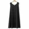 Plus Size Dresses Tank Women 2023 Summer Black Cool Sleeveless One-Piece Oversized Curve Clothes K1-H8075