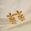Hoop Earrings Uworld Trendy Stainless Steel Flower Stud Fashion Metal 18K Gold Color Plated Rust Proof Texture Charm Jewelry For Wome