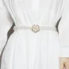 Pasy vintage kobiety Pearl Pasband Korean Elegant Metal Bluckle szeroka sukienka z bocznym paskiem Sweter Kwiat prosta dekoracja