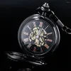 Pocket Watches Black Gear Star Hollow Carving Mechanical Watch Commemorative Pendant Clock Gift With Fob Chain Antique Timer