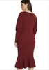 Plus Size Dresses Elegant Summer Spring Long Sleeve Party Dress Women Wine Red Ruffle Trim Sheath Female Large Midi 7XL