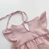 Ensembles de vêtements bébé filles vêtements d'été tenue couleur unie à volants manches volantes T-Shirt et short élastique 2 pièces ensemble décontracté