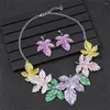 Collana Orecchini Set Charm Green Purple Oil Leaf Design Collar Earring Wedding Jewelry Esagerato Woman's Banquet Valentine's